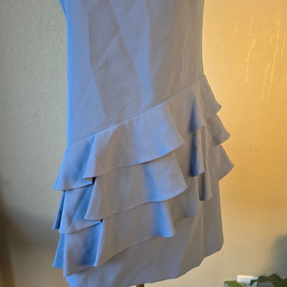 Alice + Olivia Women's Blue Sleeveless Asymmetric Ruffle Mini Dress Sz 2 - Picture 3 of 7